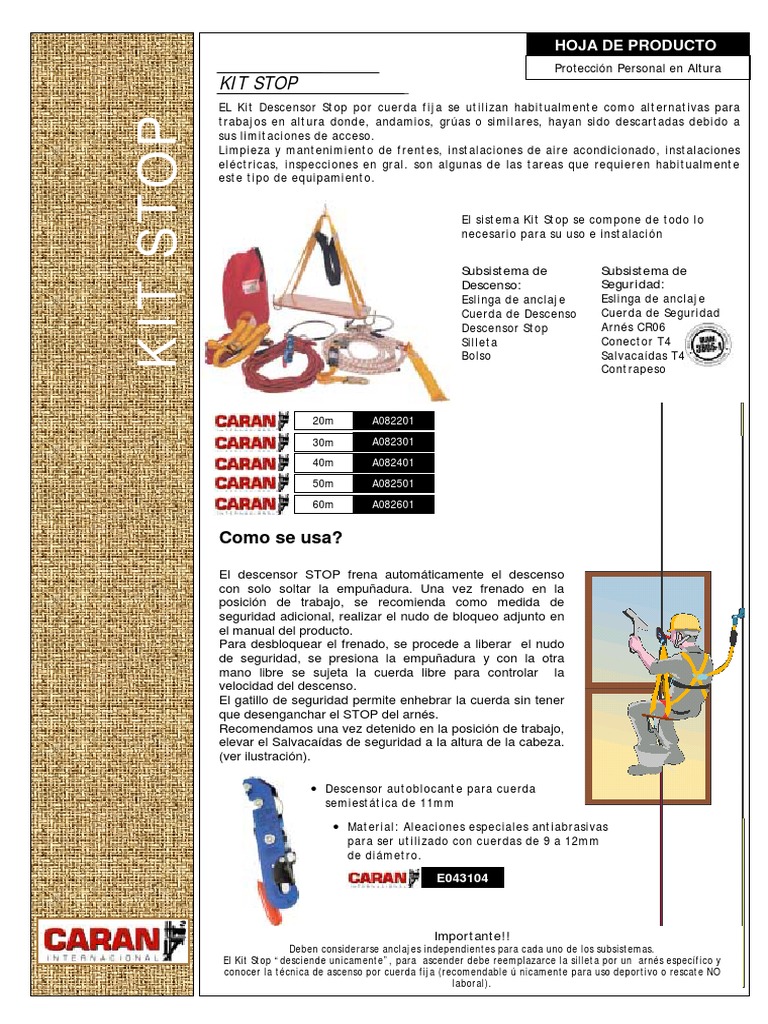 Kit Stop: Protección en Altura Eficaz | PDF | Equipo | Bienes ...