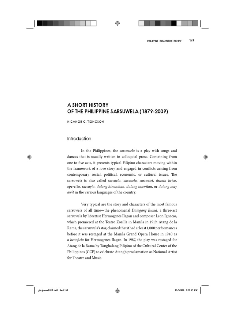 A Short History of Philippine Sarswela by Nicanor Tiongson PDF PDF Philippines