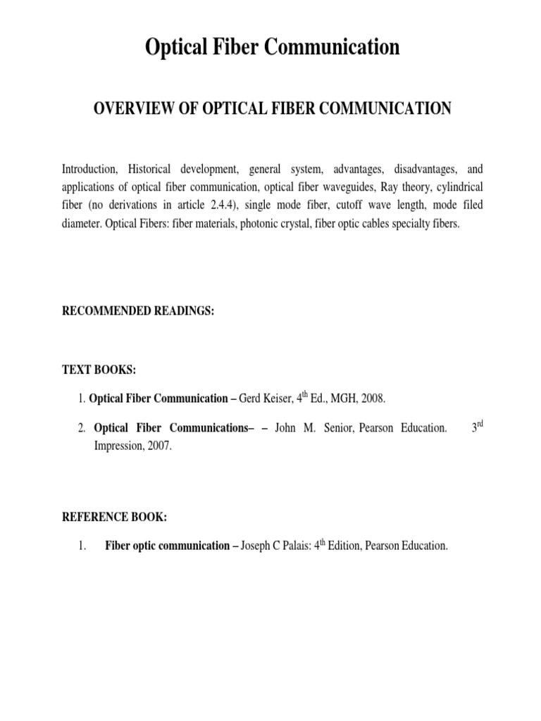 Optical Fiber Communication Notes PDF | Download Free PDF | Optical ...