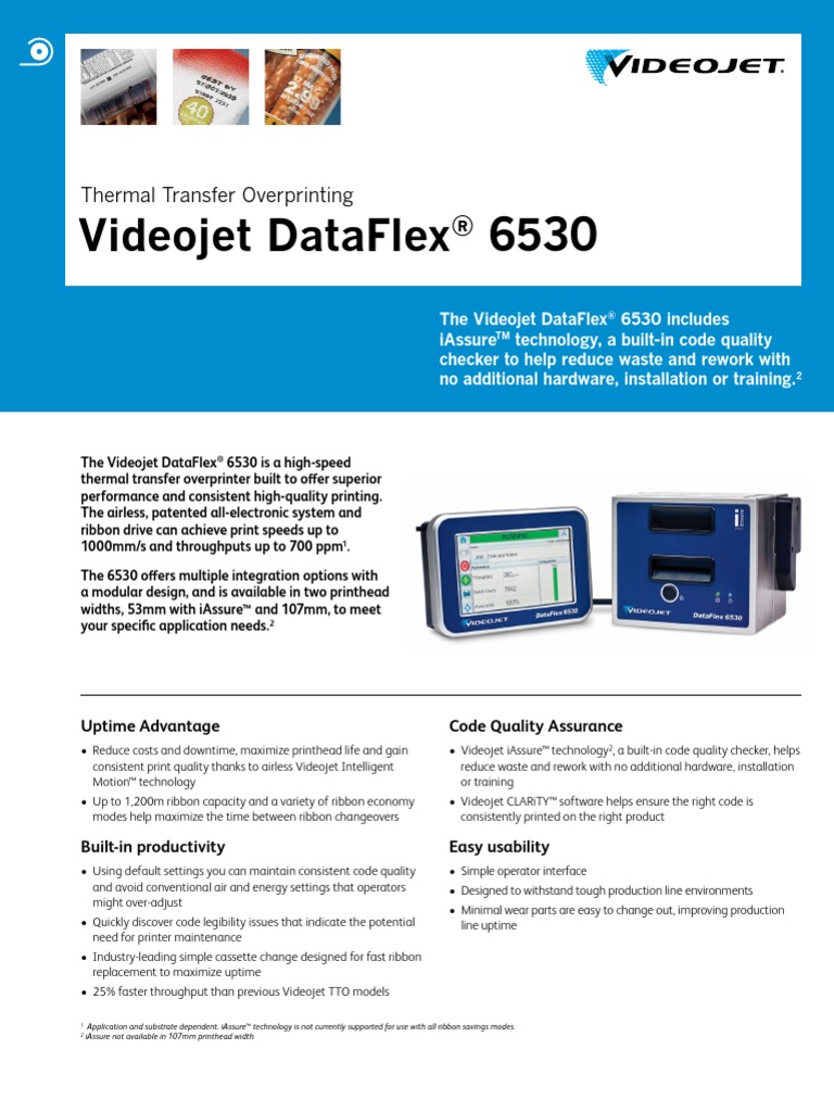 Videojet Dataflex 6530 Thermal Transfer Overprinting PDF Printer