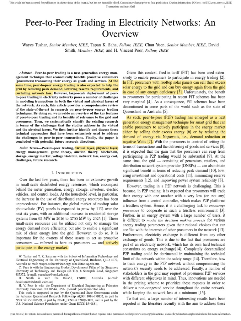 Overview of Peer-to-Peer Energy Trading | PDF | Peer To Peer ...