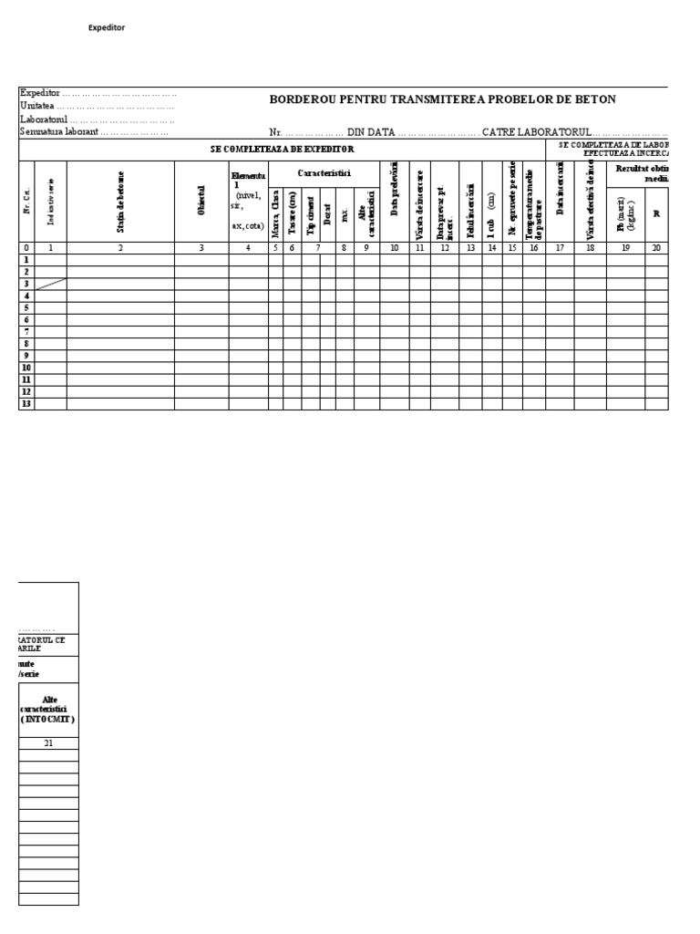 25 Borderou Transmitere Probe Beton | PDF