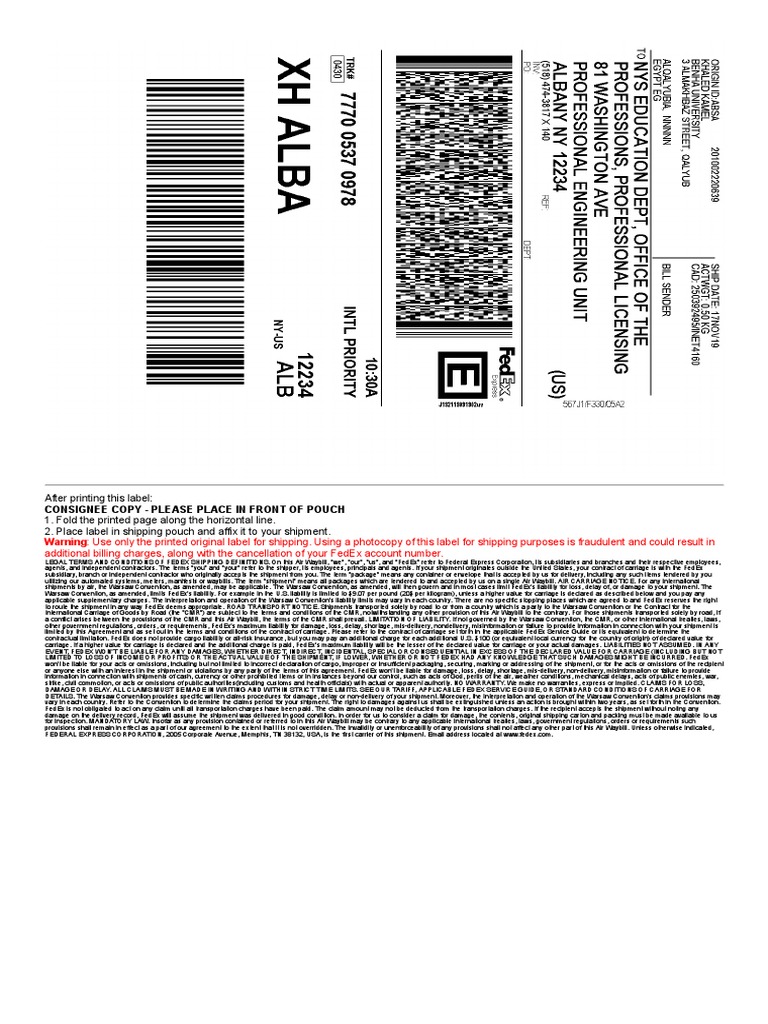 FedEx Air Waybill Instructions | PDF | Fed Ex | Consignee