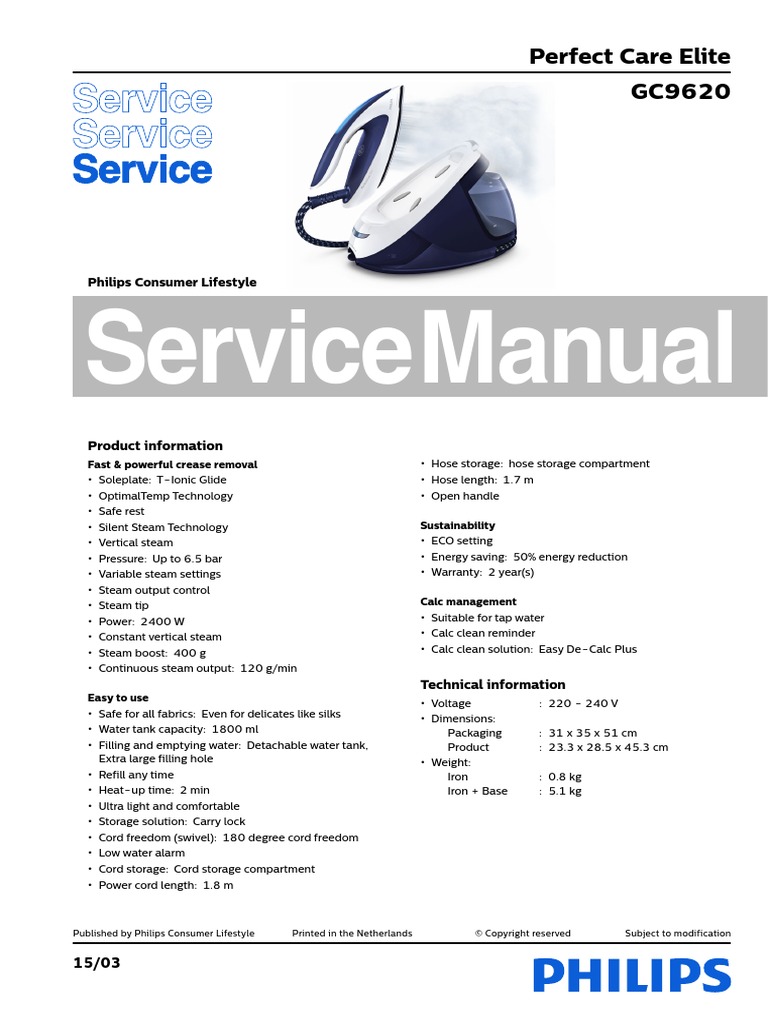 User manual Philips PerfectCare Elite Plus GC9682 (English - 186 pages)