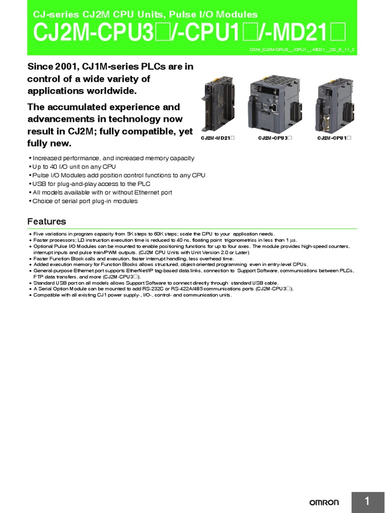 Cj2m-Cpu, - md21 Cpu Units, Pulse I o Modules Datasheet en PDF | PDF ...
