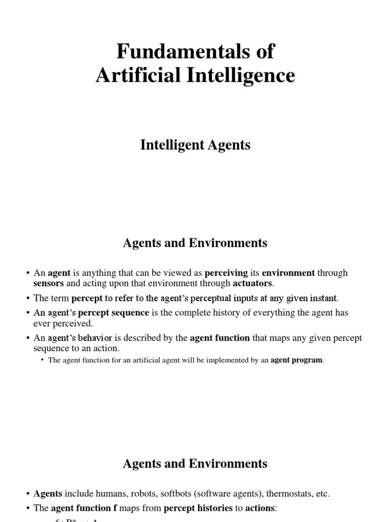 Fundamentals of Artificial Intelligence: Intelligent Agents | PDF ...