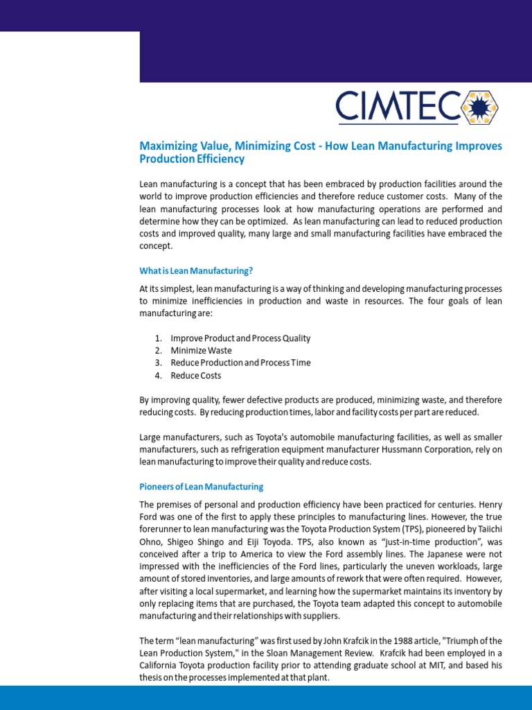Lean Manufacturing for Cost Efficiency | PDF | Lean Manufacturing | Six ...