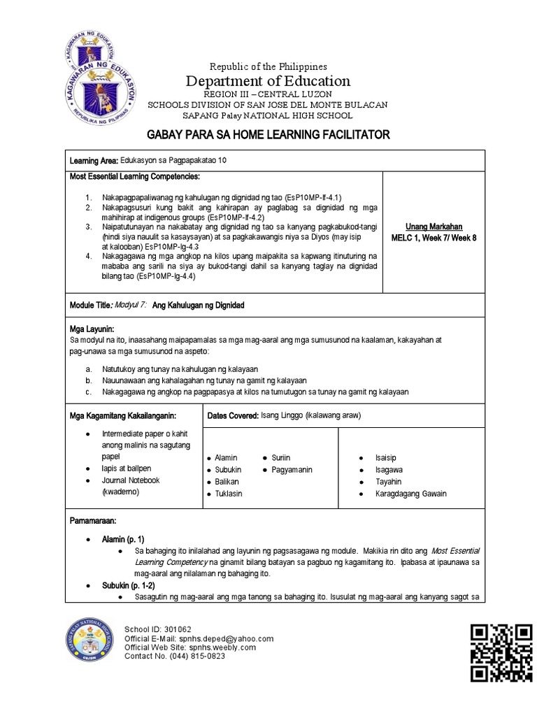HG Facilitation Guide Grade 10 ESP MELC 1 Week 9 | PDF