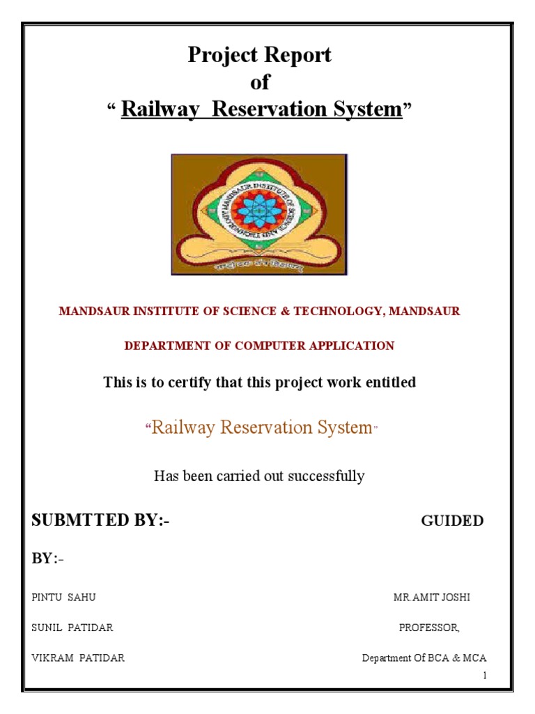 Railway Reservation System Project Report | PDF | Feasibility Study ...