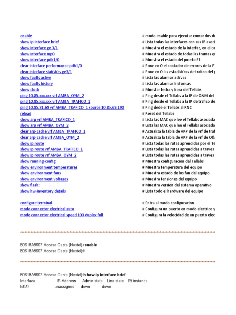 Comandos Tellabs | PDF | Protocolos de internet | Arquitectura de internet