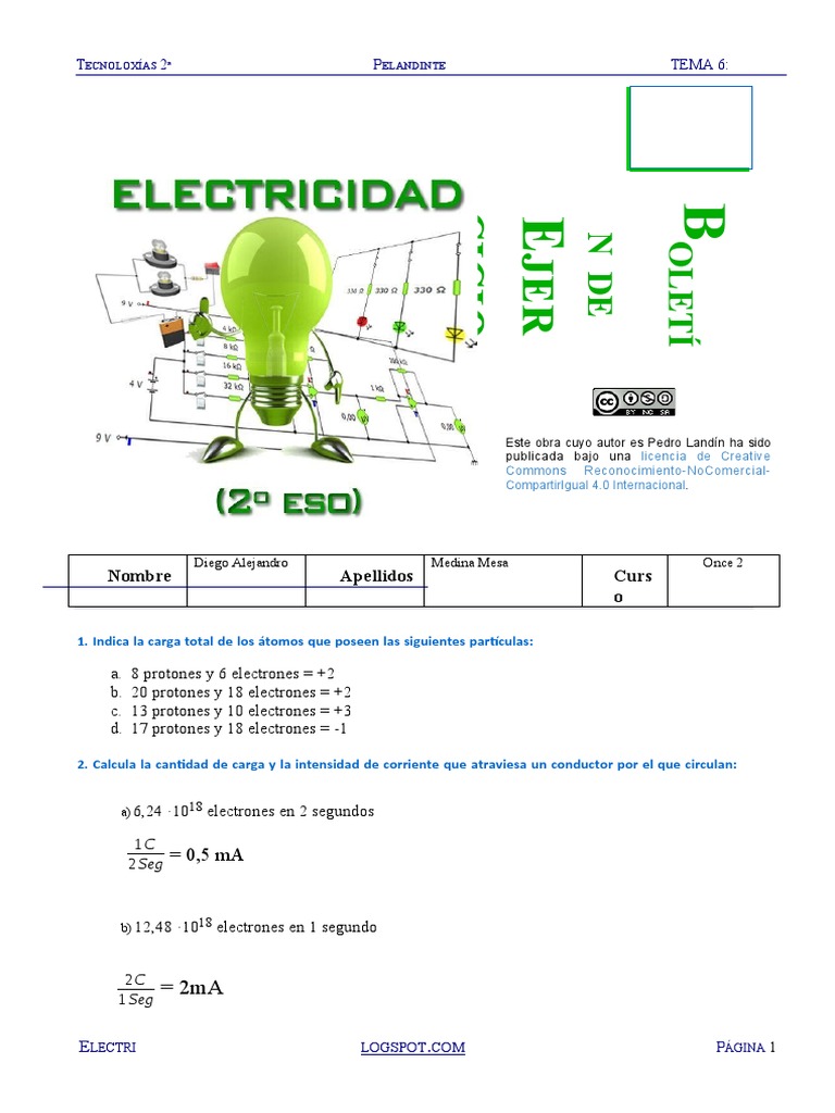 Ejercicios de Electricidad 2º ESO | PDF | Corriente eléctrica ...