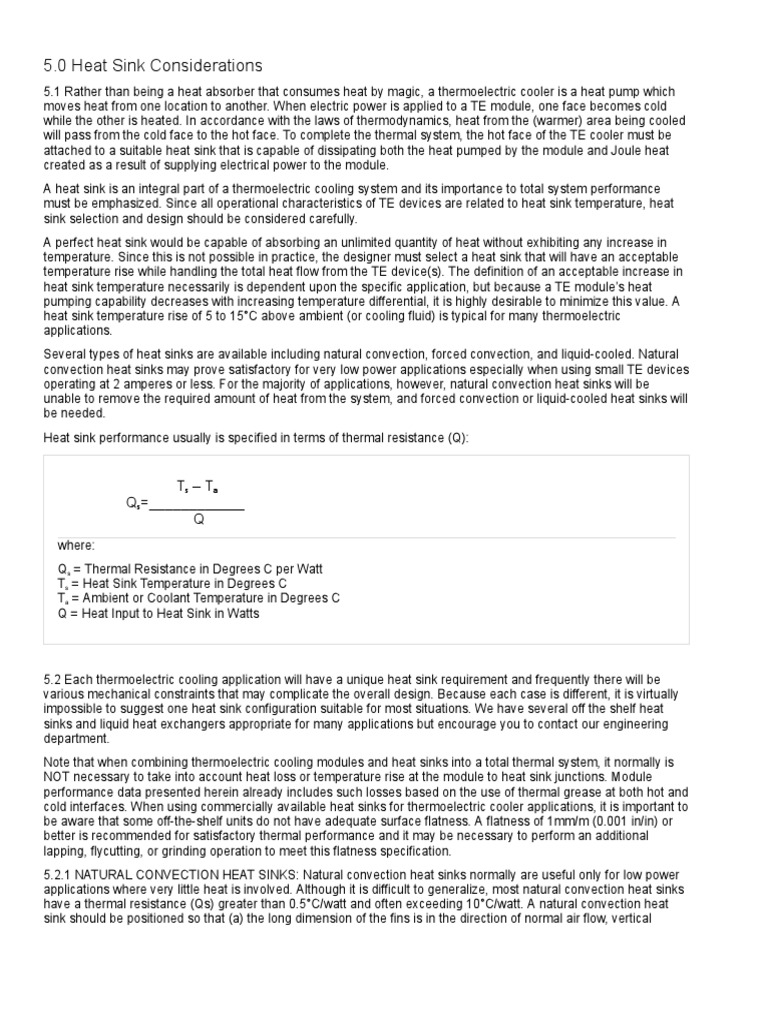 Heat Sink Considerations Thermoelectric PDF Energy Conversion Thermodynamics