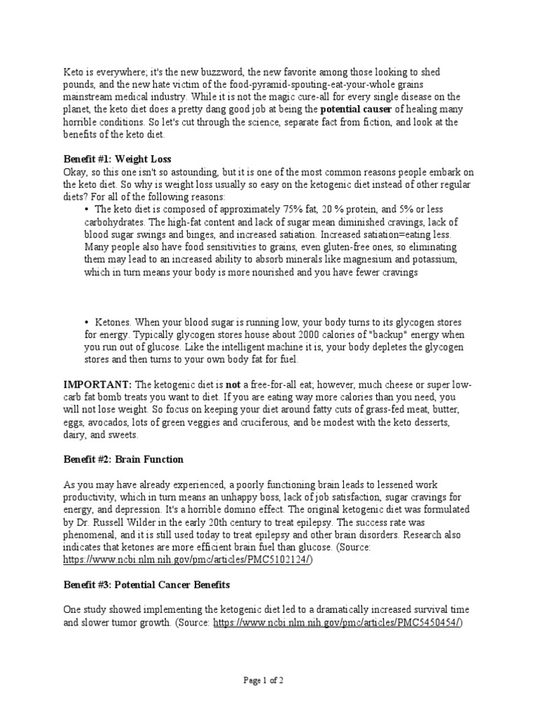 Benefit #1: Weight Loss: Page 1 of 2 | PDF | Ketogenic Diet | Dieting