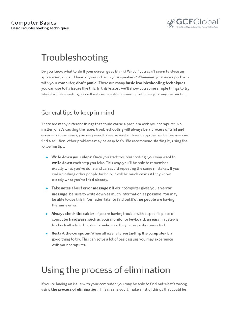 Basic Computer Troubleshooting Guide | PDF | Troubleshooting | Computer ...
