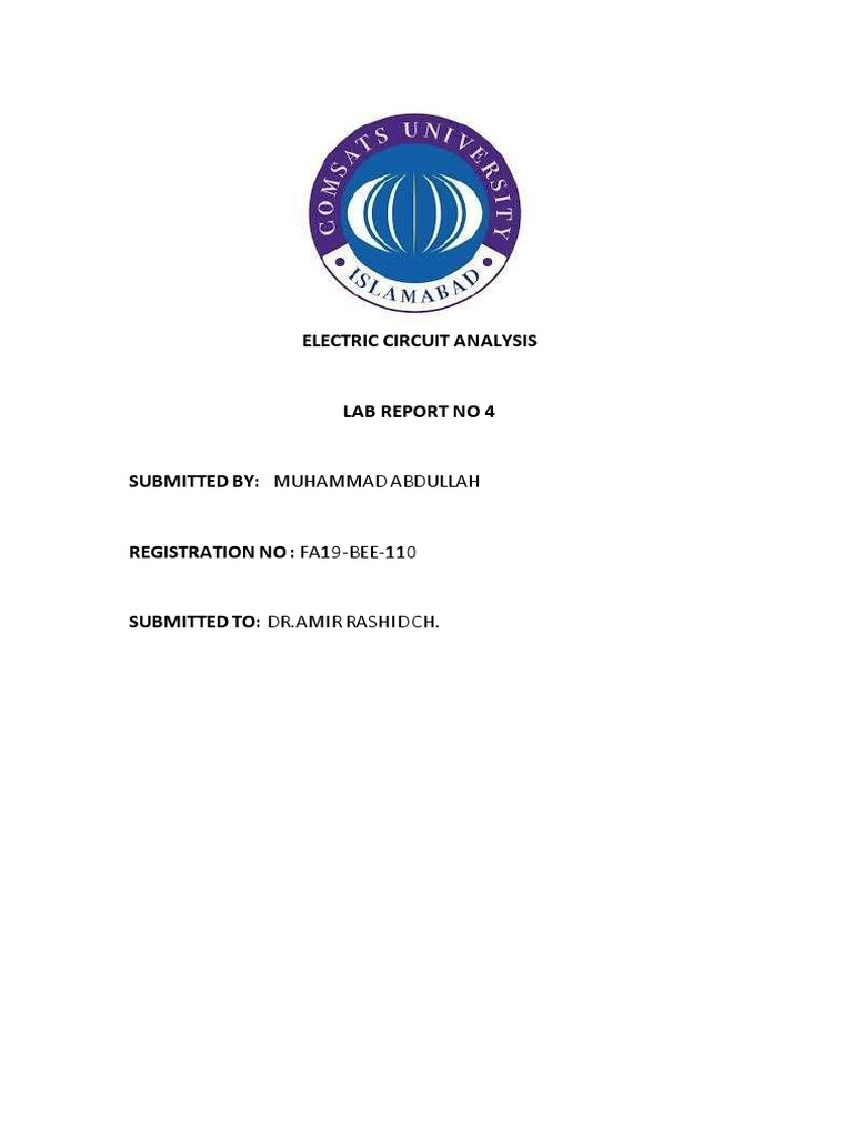 M.Abdullah FA19 BEE 110 ECA 2 LAb REPORT 4 | PDF | Electronic Circuits ...