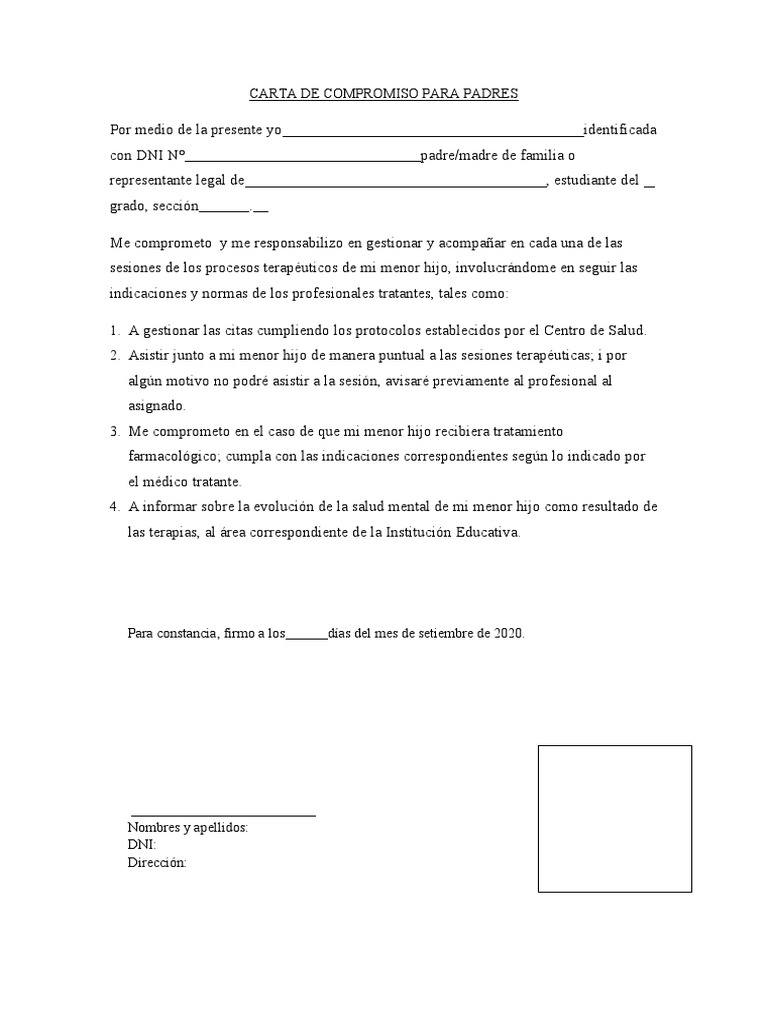 Carta de Compromiso para Padres | PDF