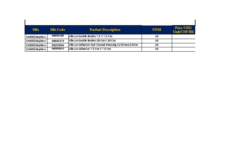 Smith&Nephew Product List PDF