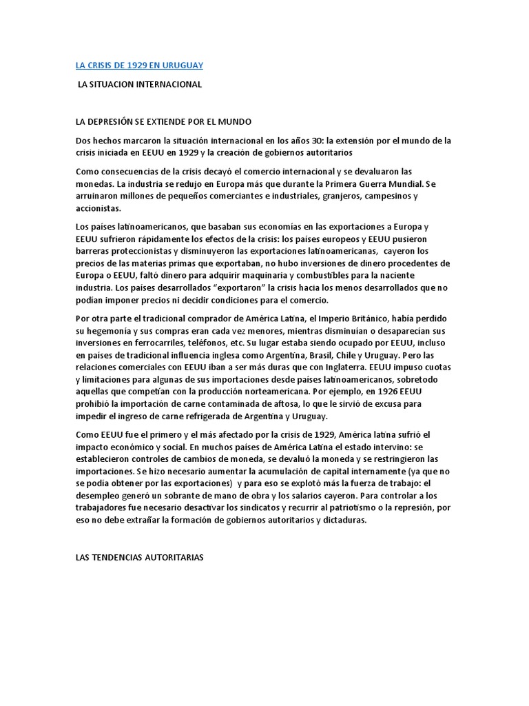 Impacto de la crisis de 1929 en Uruguay | PDF | Gran depresion | Comunismo