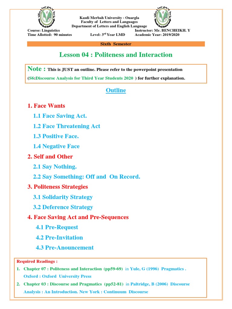 Politeness and Interaction in Linguistics | PDF