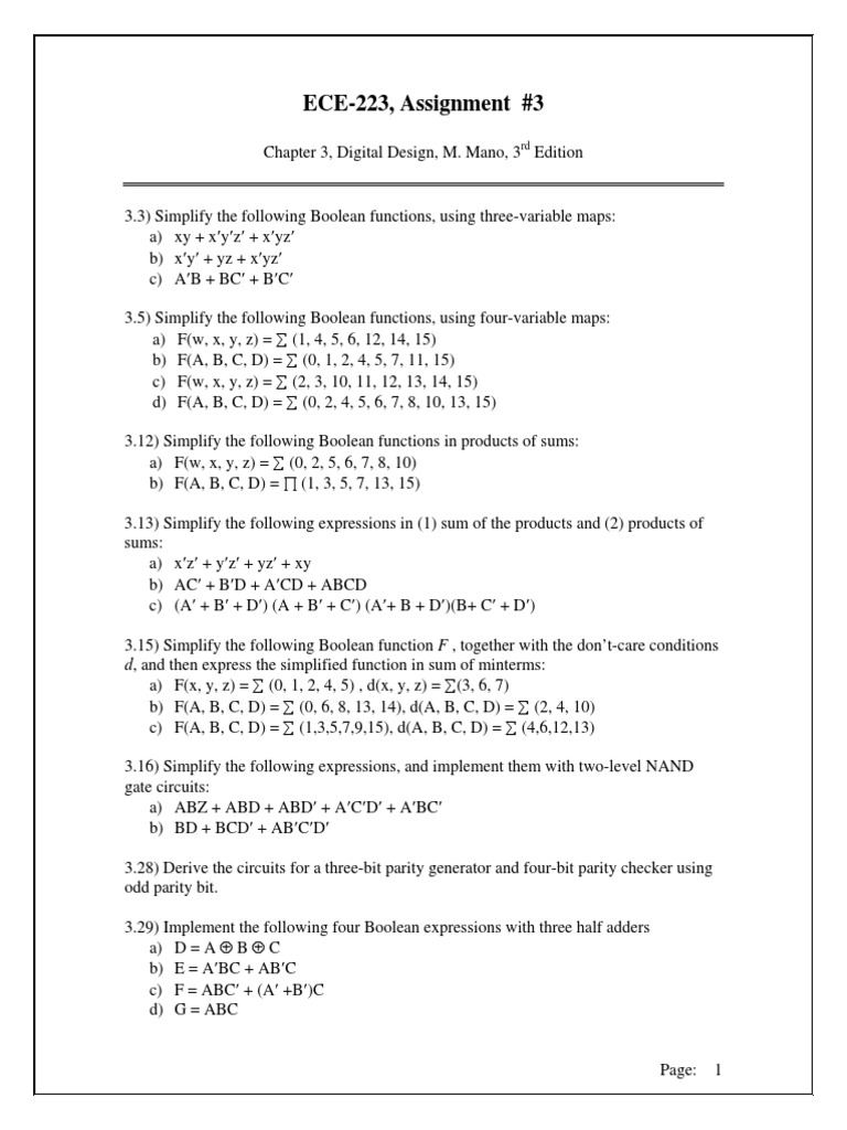 ECE 223: Boolean Function Simplifications | PDF | Teaching Methods ...