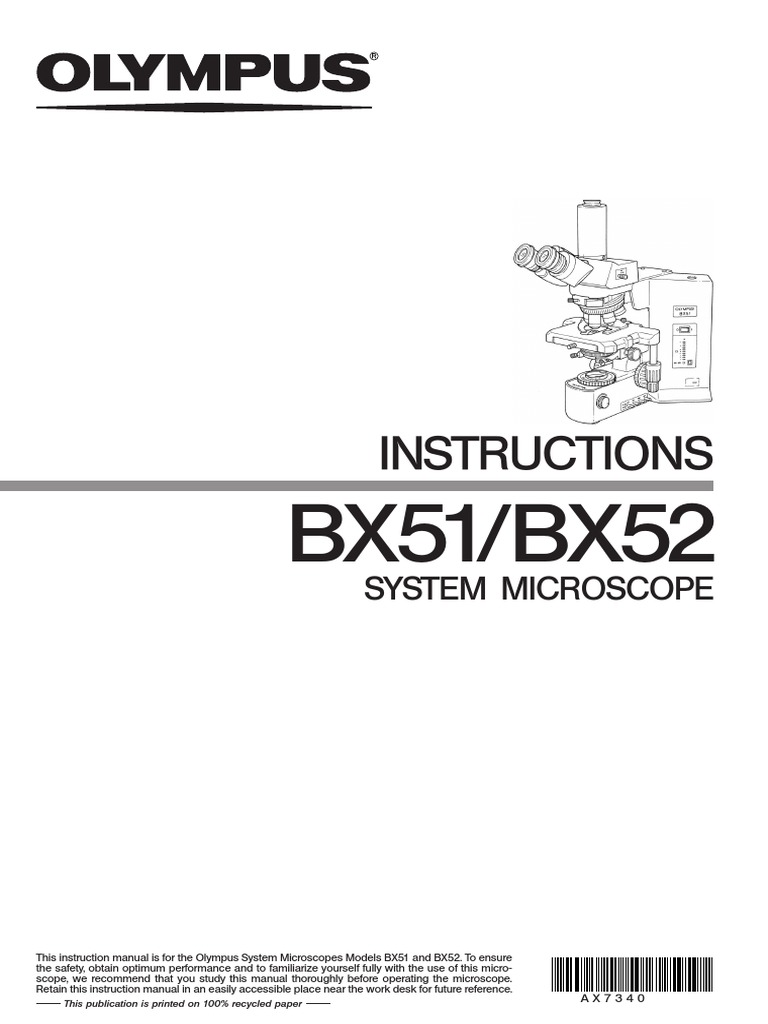Olympus bx-51 bx52 Microscope Manual | PDF | Electromagnetic