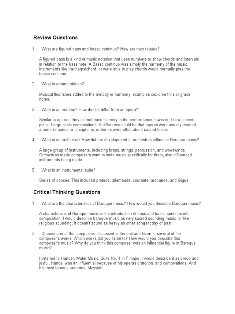 Review Questions 3.09 PDF Baroque Music Composers