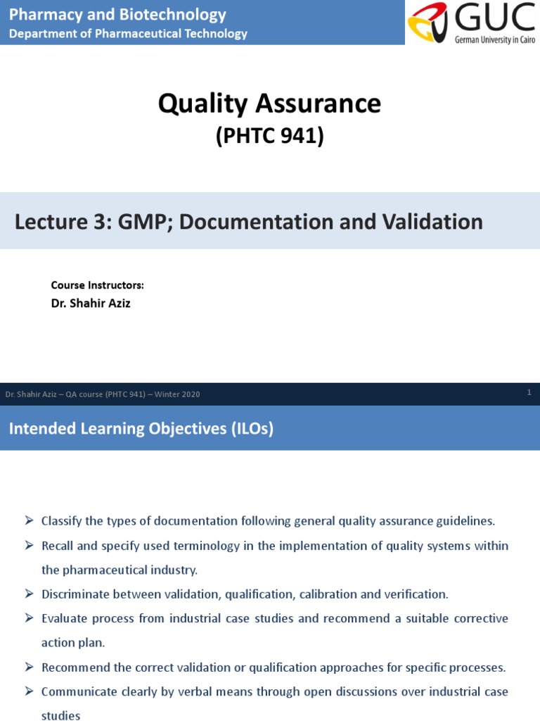 GMP Documentation & Validation Course | PDF | Verification And ...