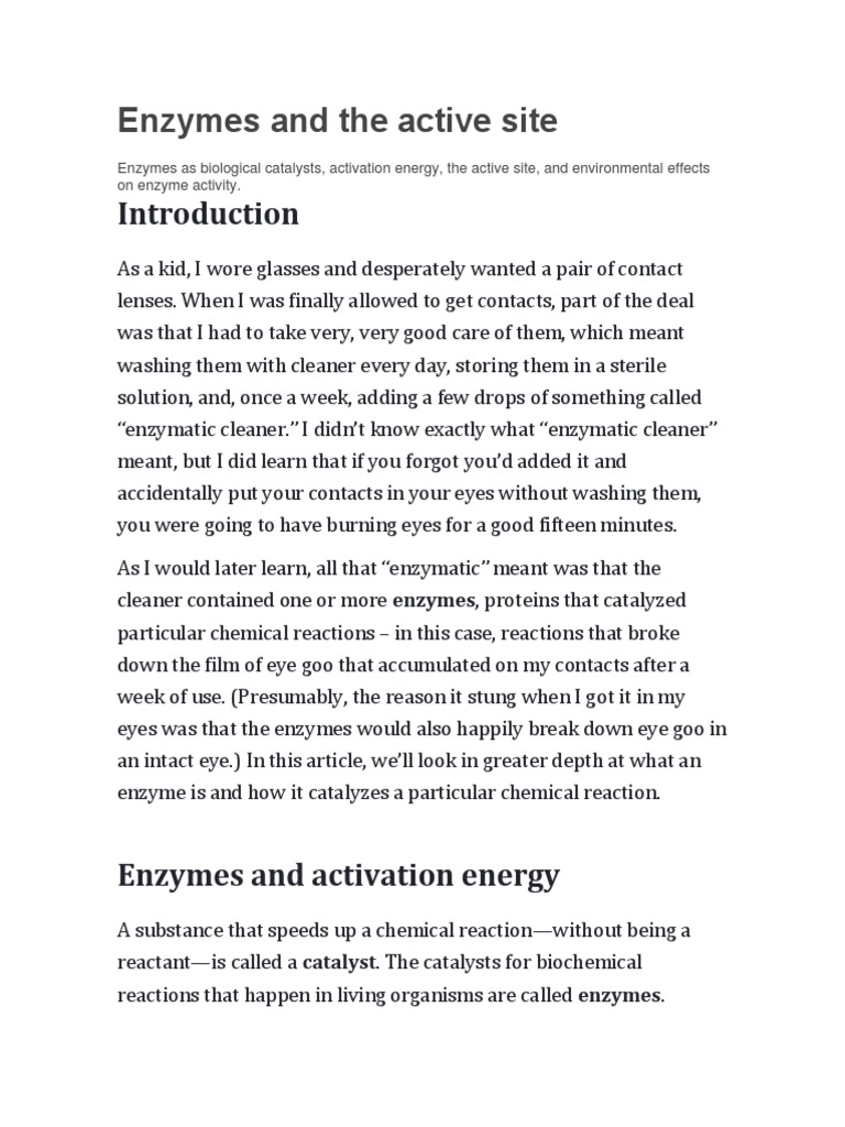 Enzymes and The Active Site | PDF | Active Site | Enzyme Inhibitor