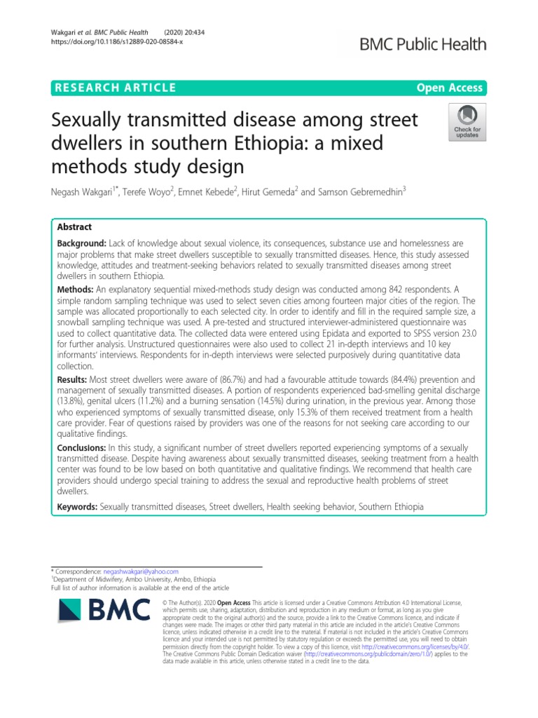 Sexually Transmitted Disease Among Street Dwellers in Southern Ethiopia A Mixed Methods Study Design PDF Sexually Transmitted Infection Hiv/Aids