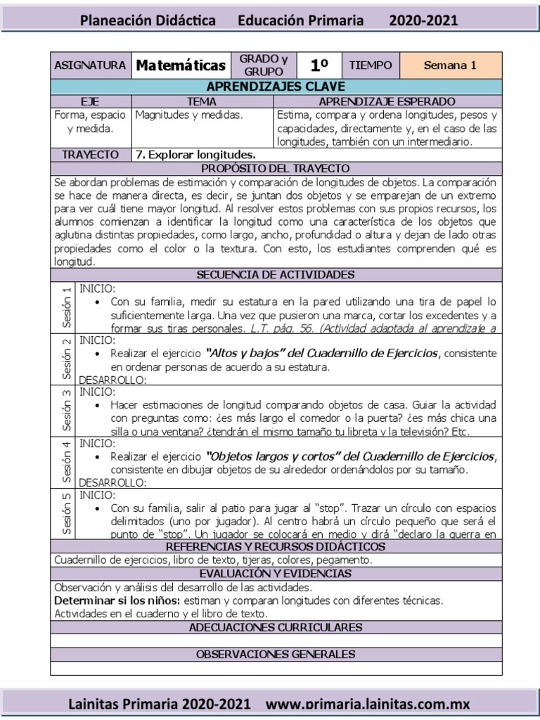 Planeación Matemáticas 1º Grado 2025 | PDF | Sustracción | Educación ...