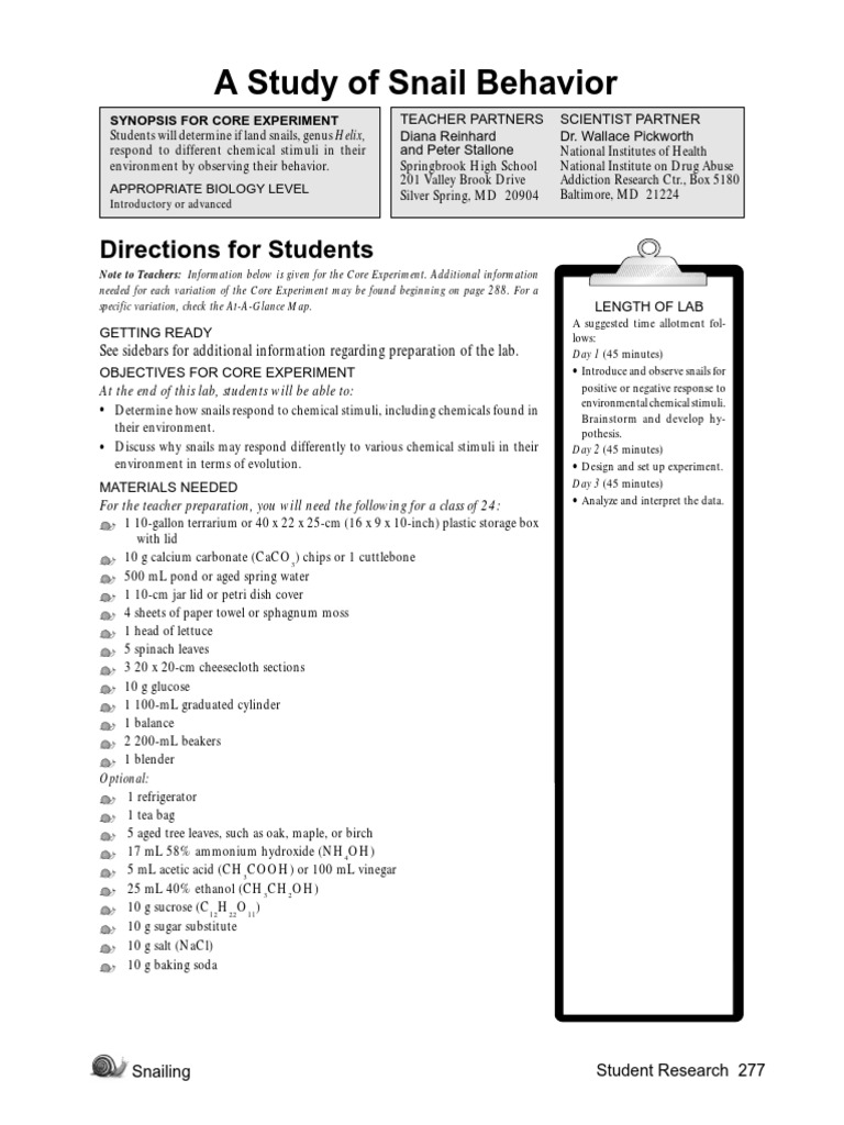 A Study of Snail Behavior: Directions For Students | PDF | Experiment ...