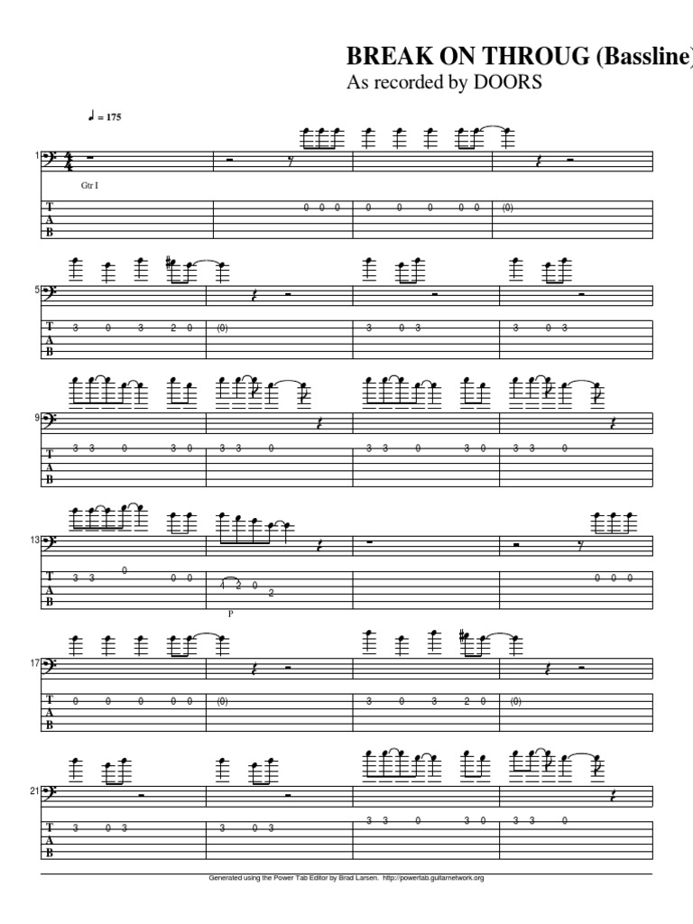 The Doors Break On Through Bass PDF PDF Music Technology Guitar