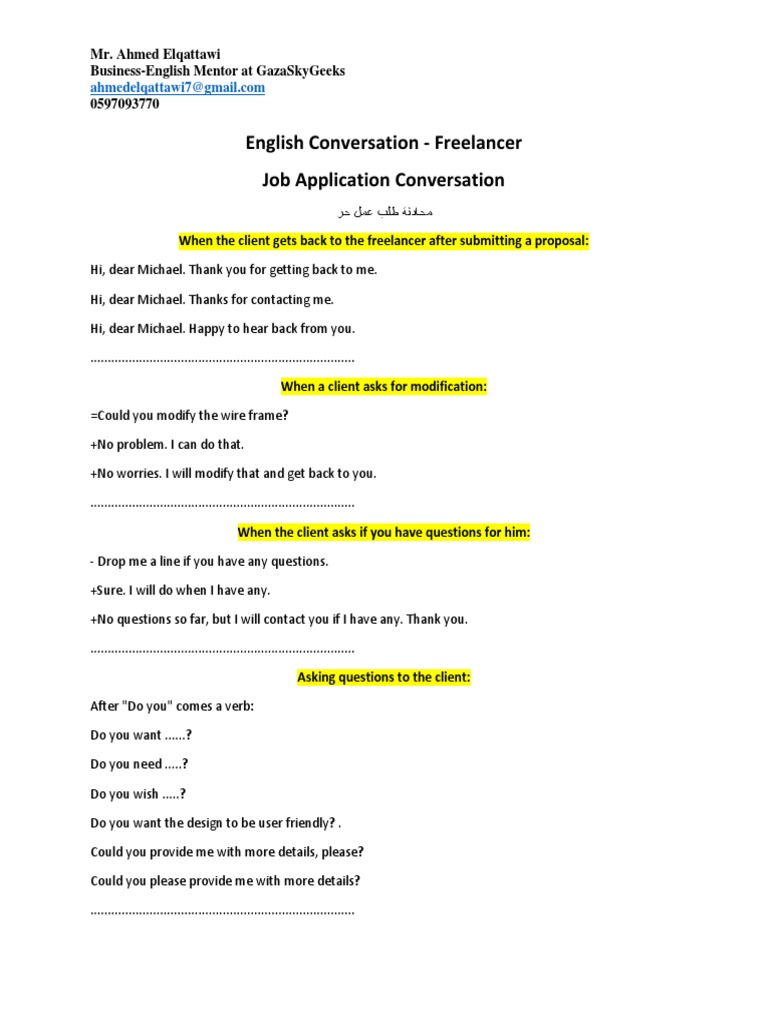 English Conversation for Freelancers | PDF | Business