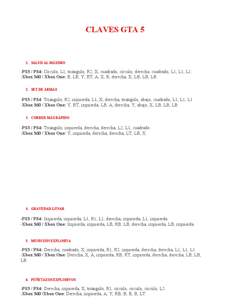 Claves Gta 5 PDF