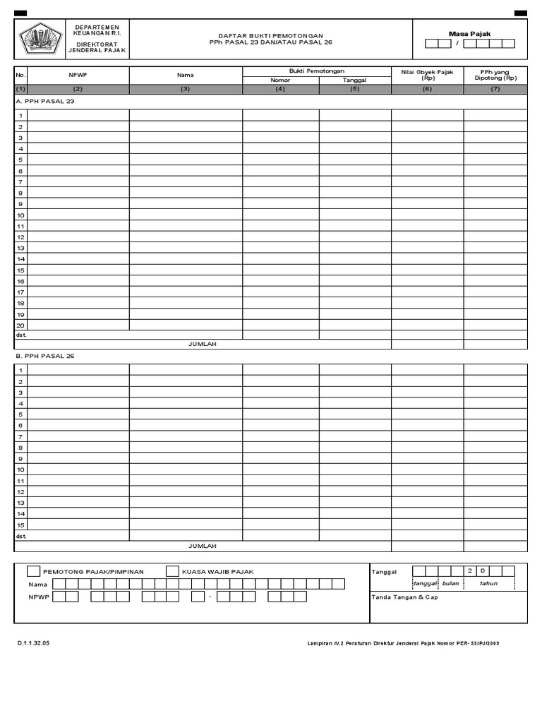 Daftar Bukti Potput Pph 23 26 Pdf
