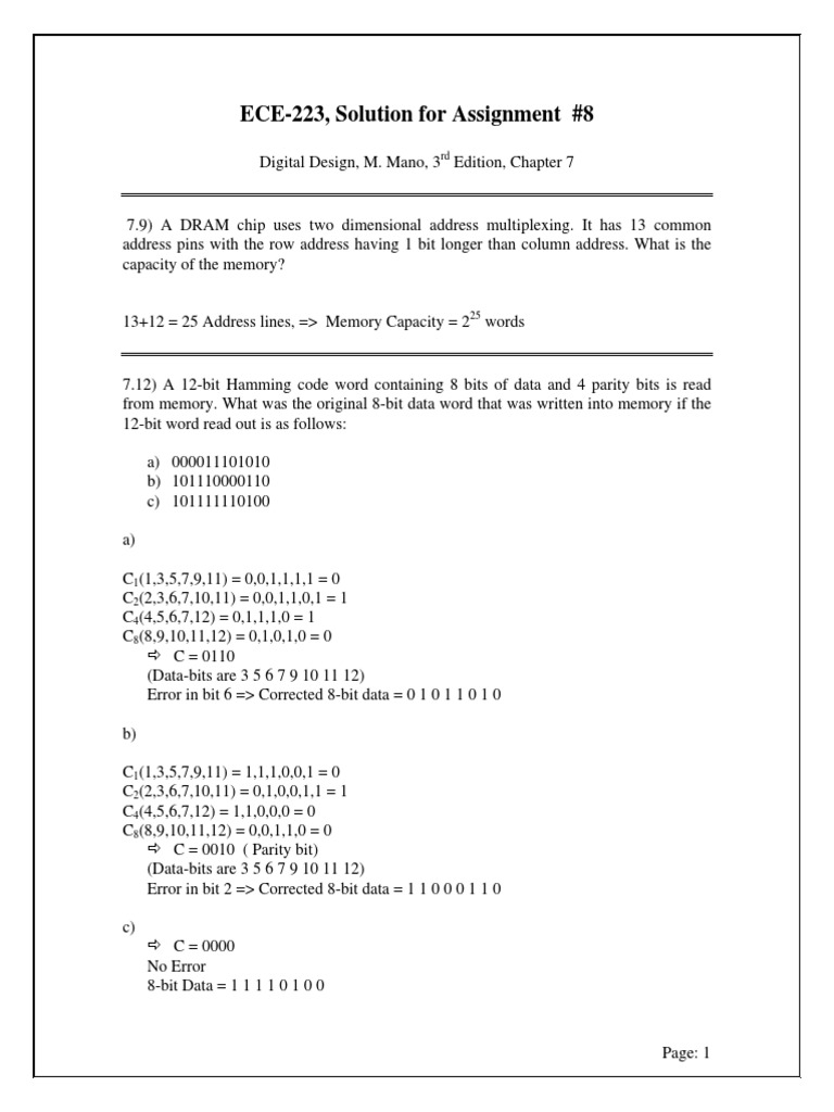 Digital Design Assignment Solutions Pdf Computer Memory Computer