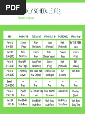 fe3 weekly schedule