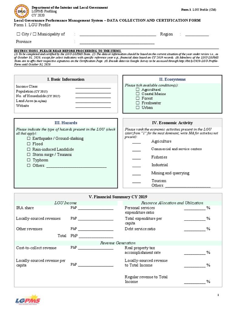 LGPMS LGU Profile Form 2020 | PDF | Natural Disasters | Emergency ...