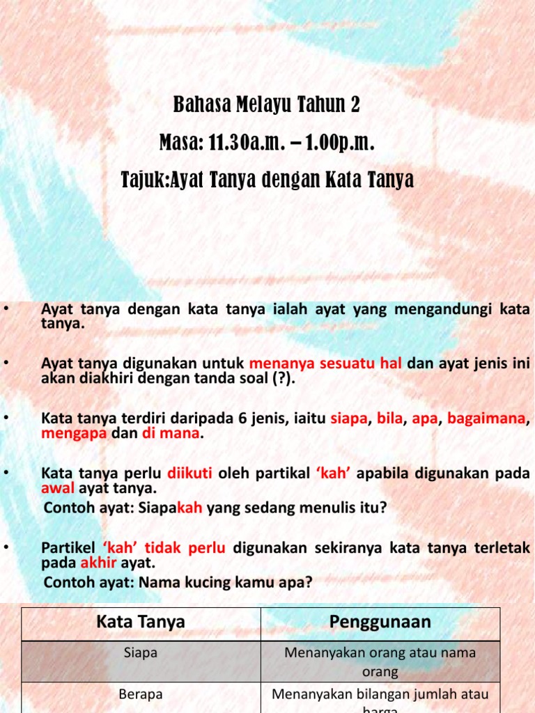 Contoh Ayat Tanya dengan Kata Tanya | PDF