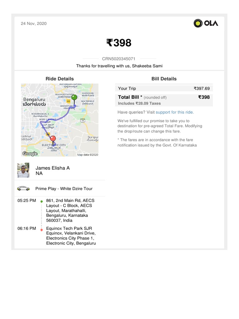 Ride Details Bill Details Pdf Transport Payments