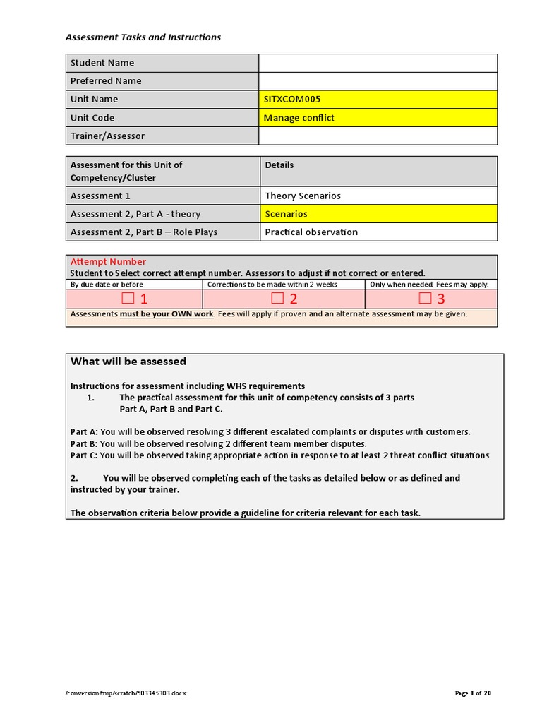 Manage Conflict Assessment Guidelines | PDF | Competence (Human ...