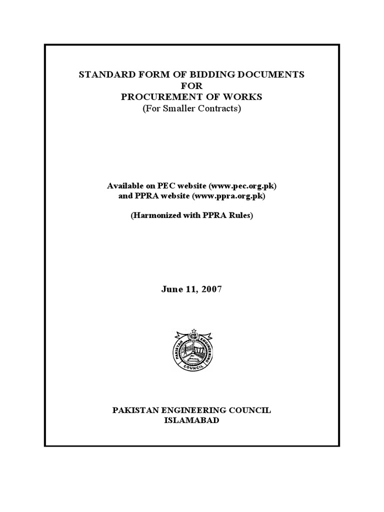Standard Form of Bidding Documents FOR Procurement of Works | PDF ...