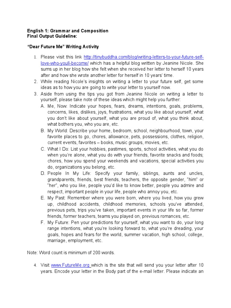 Future Self Letter Writing Guide | PDF | Critical Thinking | Communication