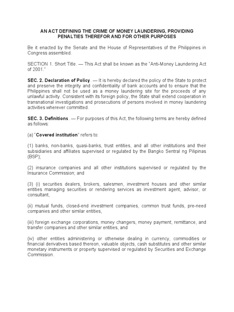 Anti-Money Laundering Act of 2001 | PDF | Money Laundering | Fine (Penalty)