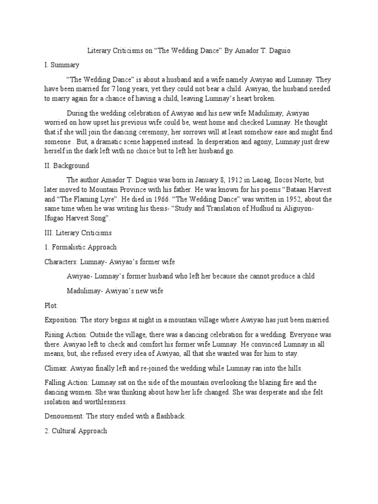 The Wedding Dance Literary Criticism | PDF