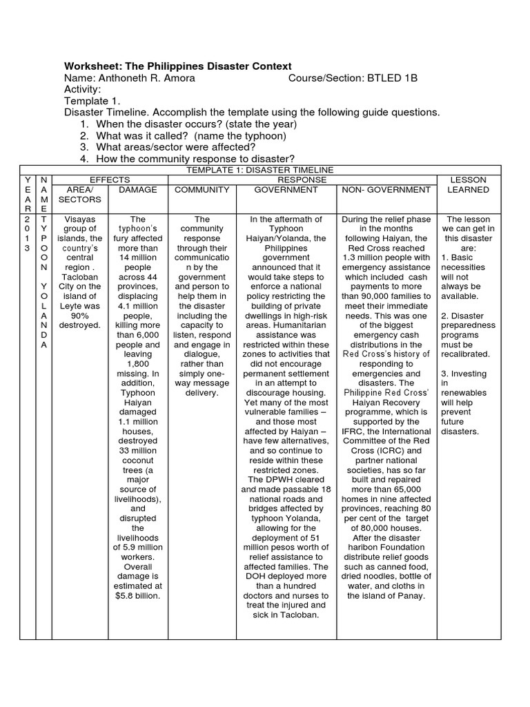Worksheet: The Philippines Disaster Context | PDF | Natural Disasters ...