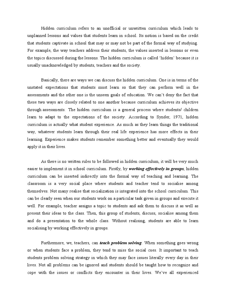 Understanding Hidden Curriculum in Education | PDF | Curriculum | Teachers