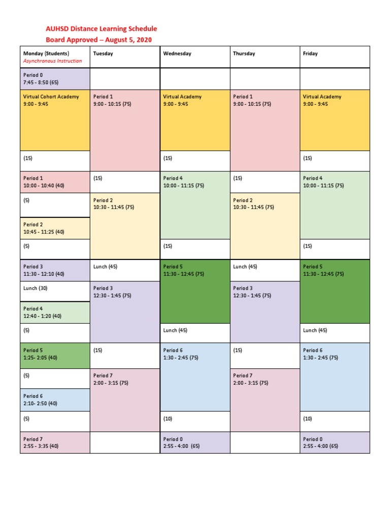 AUHSD Distance Learning Schedule | PDF