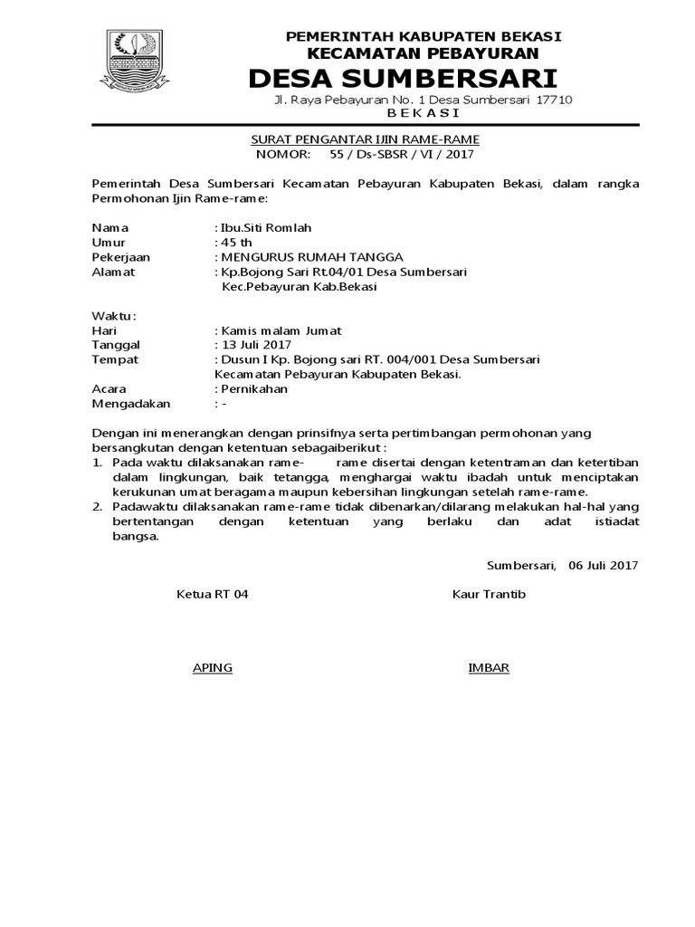 Surat Izin Acara Pernikahan Rame-rame | PDF