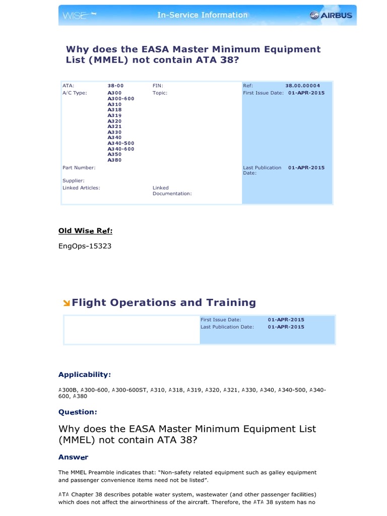 Why Does The EASA Master Minimum Equipment List (MMEL) Not Contain ATA
